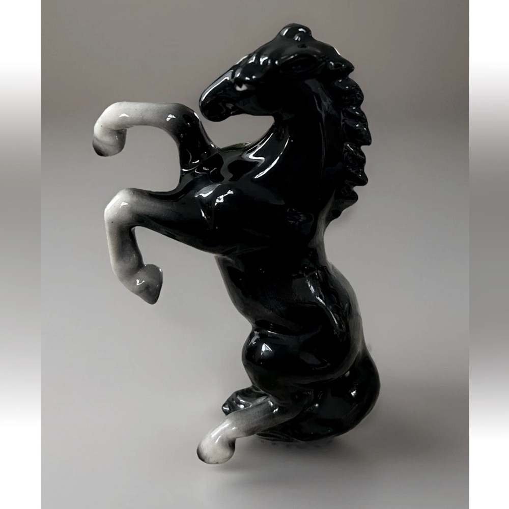 VTG Ceramic Rearing Black Stallion White Blaze 5” Perfect Mid-Century Figurine!